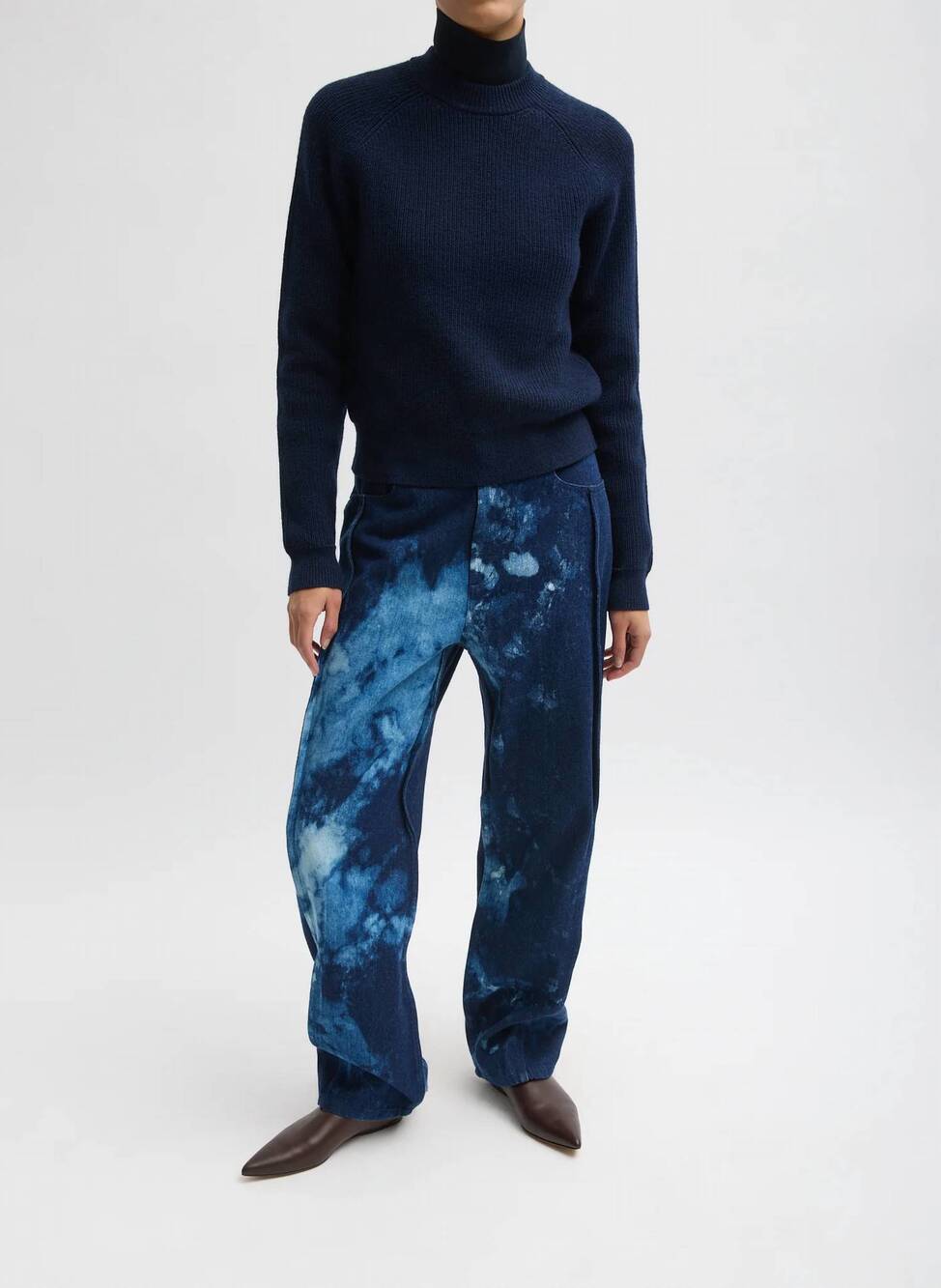 NEW TIBI denim tuck jean - short length inseam in tie dye blue